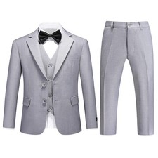 Boys Suits Solid Slim Fit Tuxedo Light Grey 3 Piece Set Size 7 8 for Kids