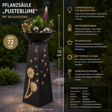 Pflanzs&auml;ule mit LED Beleuchtung Garten Dekos&auml;ule Deko Innen Au&szlig;en Pflanzen warmw