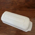 Vintage Milk Glass Butter Dish with the Word Butter Embossed Rectangular Lid