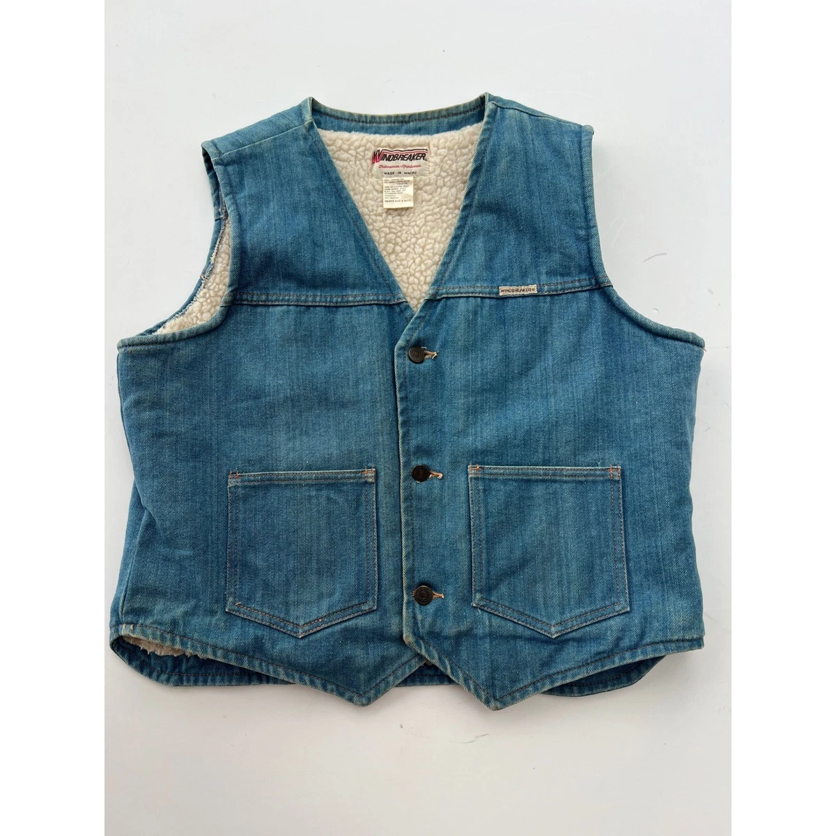Gilet Homme Vintage Années 70 – Jean Bleu, Style Motard / Hippie / Cowboy, Taille S