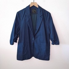 MINA SELF Womens Cotton Linen Ruched Sleeve Blazer Size Large Minimalist Classic
