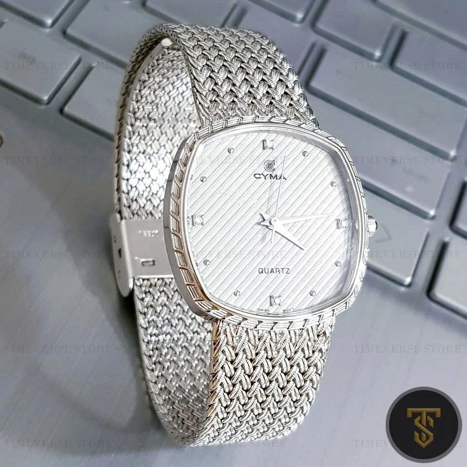 Relógio de quartzo feminino Cyma pulseira de malha prata 30 mm – Usado excelente - Imagem 4 de 4