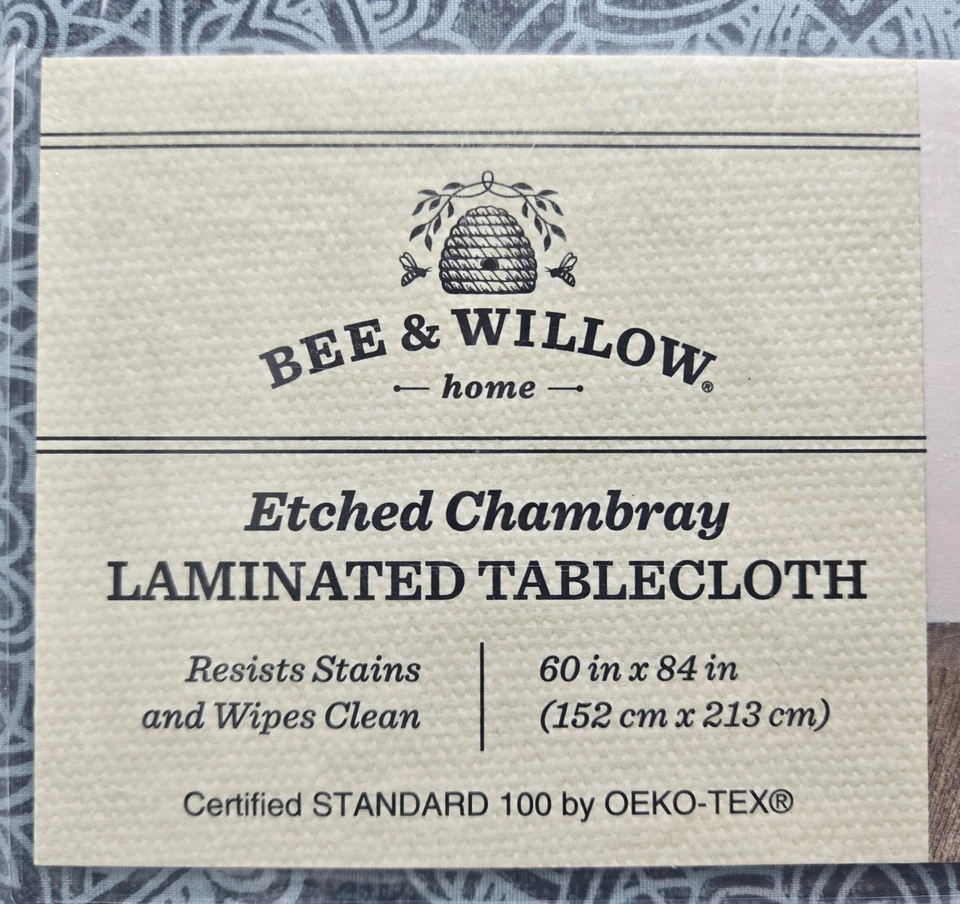 Bee & Willow 60x84 Etched Chambray Laminate Tablecloth Resists Stain Oblong Oval - Image 4 of 4