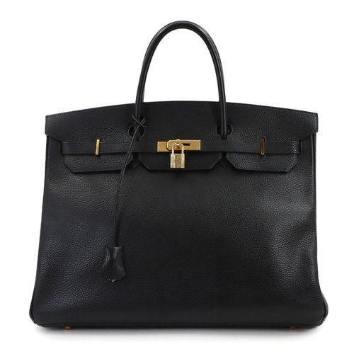 HERMES Birkin 40 Ardennes Black Hand Bag Purse 90320198