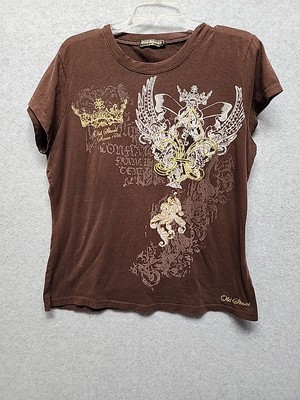 womens old skool shirt top graphic Tee brown