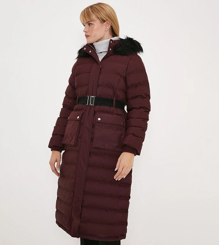 OASIS Women's Follow Heat Seal Longline Puffer Jacket Berry BNWT - Image 3 of 4