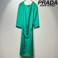 USED RARE PRADA HIGH-QUALITY SILK BELTED THREE-QUARTER SLEEVE DRESS, SIZE 38 A