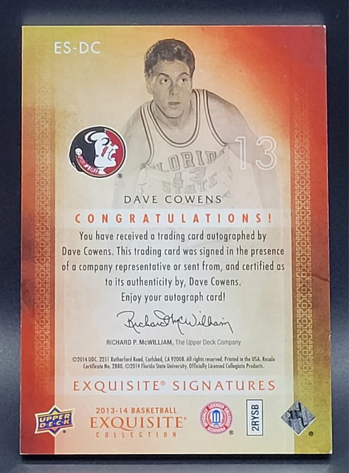 2013-14 UD Basketball Exquisite Signatures #ES-DC DAVE COWENS 40/65 AUTOGRAPH - Image 2 of 2