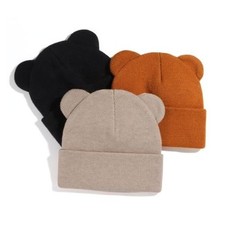 Baby Winter Beanie Hat,Kids Cute Bear 0-6 Months Khaki  Caramel  Black 3pcs