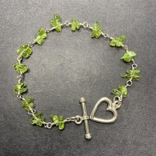 Sterling Silver 925 Lot Bracelet N7 Peridot Green Stone Chips Toggle Heart Cute