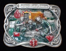 EMT EMERGENCY MEDICAL TECHNICIANS BELT BUCKLE VINTAGE 1986 BERGAMOT PEWTER