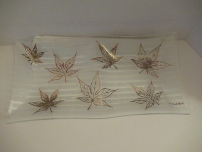 Fred Press Serving Tray, Metallic Gold Leaves w/White Stripes, Sectional 13 inch