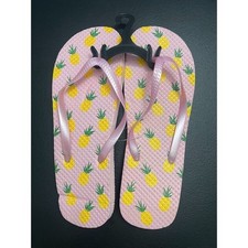 Pink Pineapple Print Flip Flops Women Size M 7-8 Tropical Summer Beach Sandals