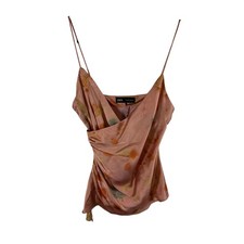 Zara Womens Pink Floral Draped Satin Camisole Wrap Top Ruched Spaghetti Strap M