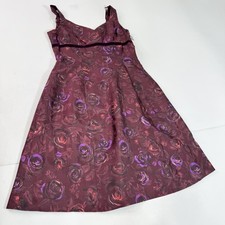 Talbots Dress Womens 12 Burgundy Purple Floral Pure Silk Sleeveless A Line