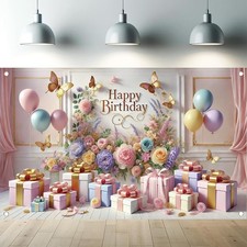 Elegant Floral Flower Birthday Backdrop for Women 71 x 43 inches, Pink Rose