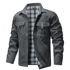 Men's Flannel Lined Shirt Jacket Shacket Snap Button Western Cowboy Overshirt UK