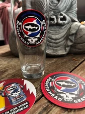 Dogfish Head/Grateful Dead present Juicy Pale Ale Pint Glass and coasters