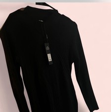 Fashion Nova - Cold As Ice Sweater Mini Dress-Mock Neck-Black-Curved Hem - Small