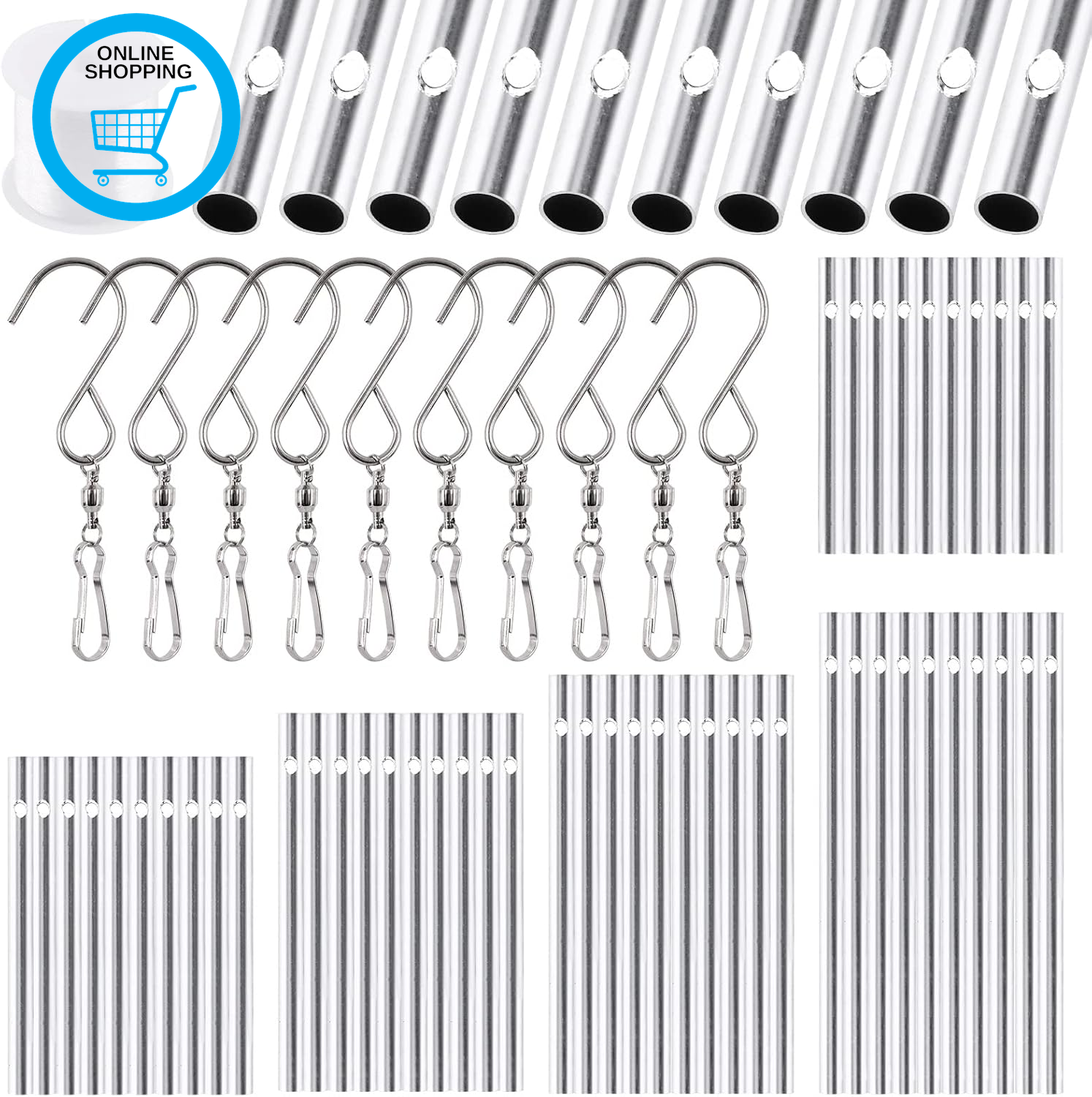 61Pcs Wind Chime Kit Including 50Pcs 11.5Cm 10Cm 9Cm 8Cm 7Cm Wind Chime Tubes an