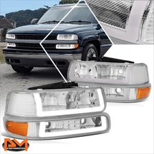 For 99-06 Chevy Silverado Suburban Tahoe LED DRL Chrome Amber Headlights/Lamps