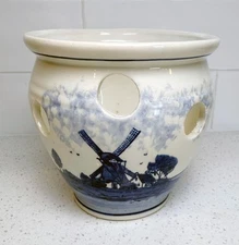 Vintage Delfts Blauw Holland Tulip Vase – 5.5” Handpainted Windmill Pot Holland