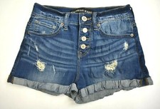 Express Womens Blue Distressed Button Fly Stretch Cuffed Denim Jeans Shorts 0