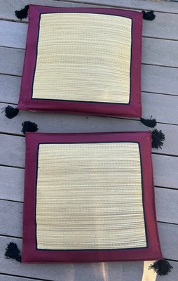 Two Tatami Mats Meditation, Trimmed In Red w/Burmese Silk, Tassels 21  X 21 