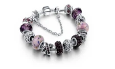 18K White Gold Plated Purple Crystal Charm Bracelet Made with Swarovski Elements