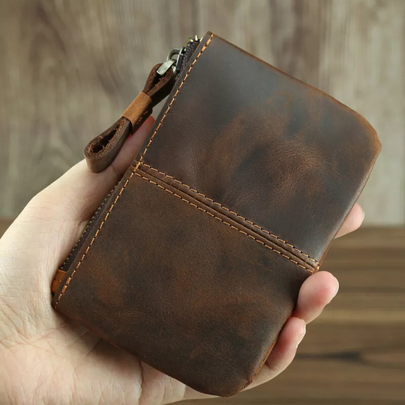 100% Original Leather Coin Purse Vintage Men's Mini Flap Coin Wallet Brand  Cow Leather Women and Men Purses Money Change Pocket Black | PGMall