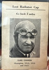 1937 Wilbur Shaw Indianapolis 500 Board Game Card, Earl Cooper