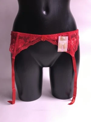 SALLYS SUSPENDERS Ladies Narrow Lace Sexy Suspender Belt Underwear - Red - X Large UK14 #12A26