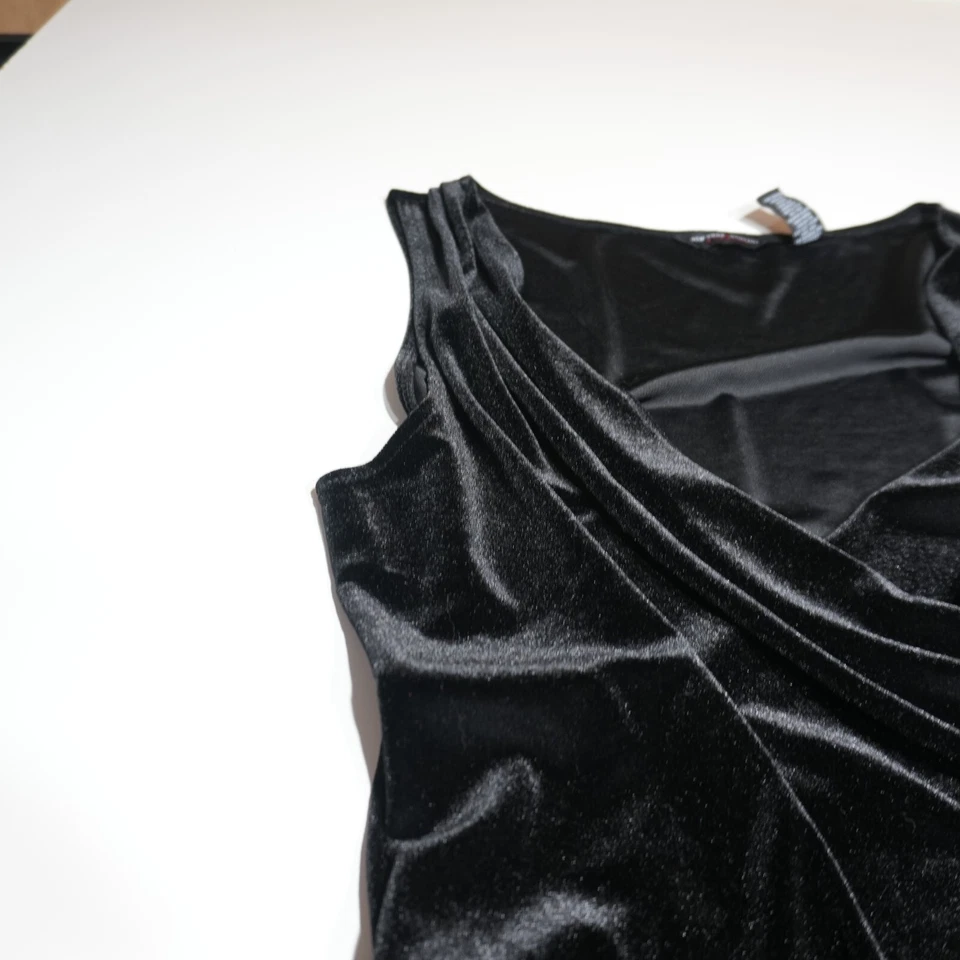 New York & Company Stretch Dress XL Formal Party Velvet Black Draped Fit & Flare - Image 2 of 4