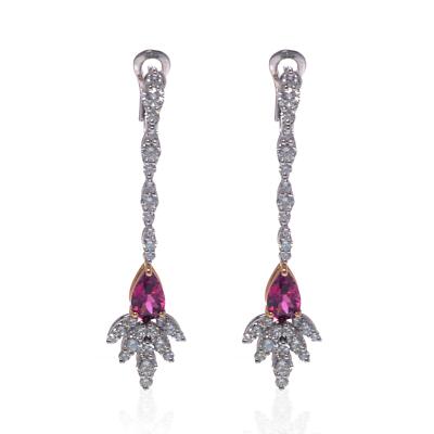 Luca Carati 18K White Gold Diamond & Red Tourmaline Drop Earrings 2.72Cttw
