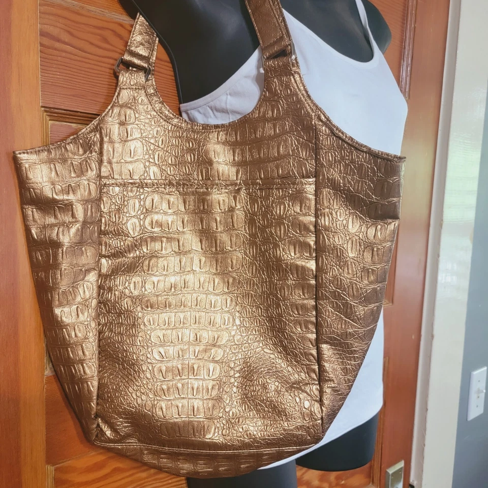 Bolso de mano retro grande vintage Cato, bronce metálico, 12 x 14, brillante Foto 3 de 4