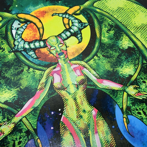 winged space devil pinup digital print art unique evil fantasy vibrant mythical