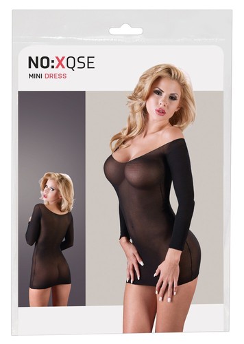 NO:XQSE Sexy schwarzes Kleid aus transparentem Nylon mit Ausschnitt und langen Ärmeln - Bild 8 von 9
