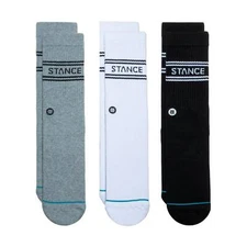 Stance Men's L 9-13 Crew Socks Basic 3 Pack 3 Pr Gray Black  White Athletic