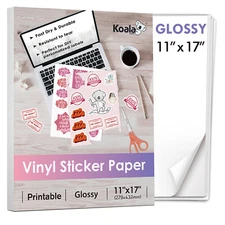 30PK Koala Vinyl Sticker Paper 11x17 Glossy for Inkjet Laser Printers Waterproof