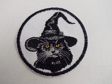 Halloween Black Cat Witch Hat 3-1/4" Embroidered Iron-on Patch E35 