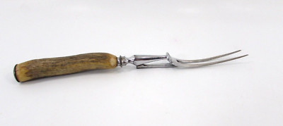 Antique Light Stag Deer Antler Handle Meat Carving Fork 10'' Serving Fork England