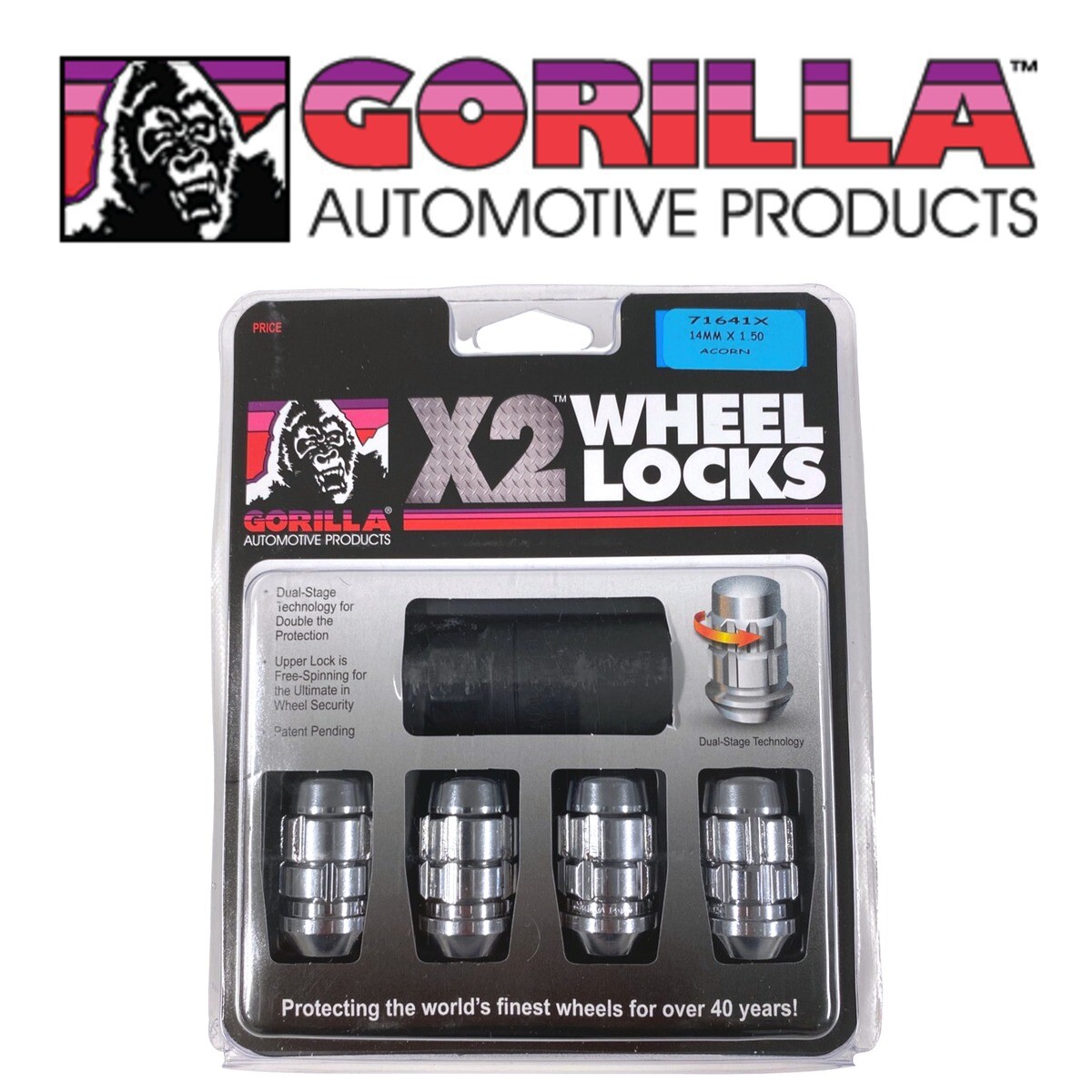 Gorilla X2 Wheel Locks 14mm x 1.50 Thread Bulge Acorn 14x1.5 Lug Nut