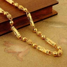 Plated 24k Gold 6/7/8mm Hexagonal Prayer Beads Necklace Diamond Cut 60cm