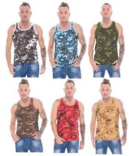 Mens 6 pack 100% Cotton Camouflage Vests Assorted Colours Army Paintball Gym 