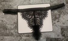 VICTORIA'S SECRET M BLACK LACE SCRUNCH HOOK EYE VINTAGE RARE V STRING PANTIES