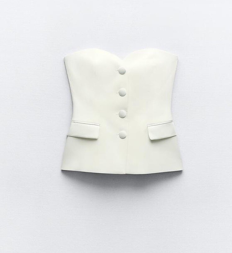 ZARA WOMAN MIXED SATIN EFFECT BUSTIER TOP OYSTER WHITE 2316