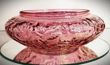SCARCE Antique 1930s ART DECO Sculpted Art Glass Rose Bowl Vase Cranberry Wash