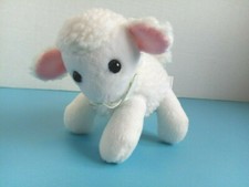 Plush Carter's Little White Lamb w/Rattle Baby Toy 5" w/Flowered Ribbon- EUC