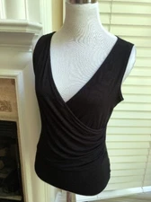 Cabi Black Low Cut Rayon Ruched Blouse Size Small