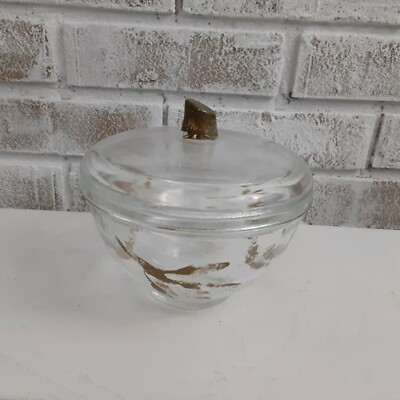 Vintage Depression Glass Gold Leaf Acorn Top 2pc NOTE